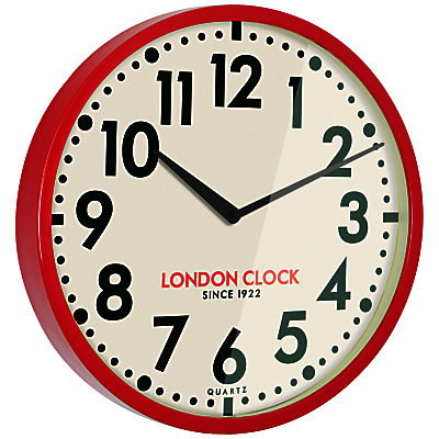 London Clock Company Retro Wall Clock, 50cm Red London Clock Company Retro Wall Clock, 50cm Red